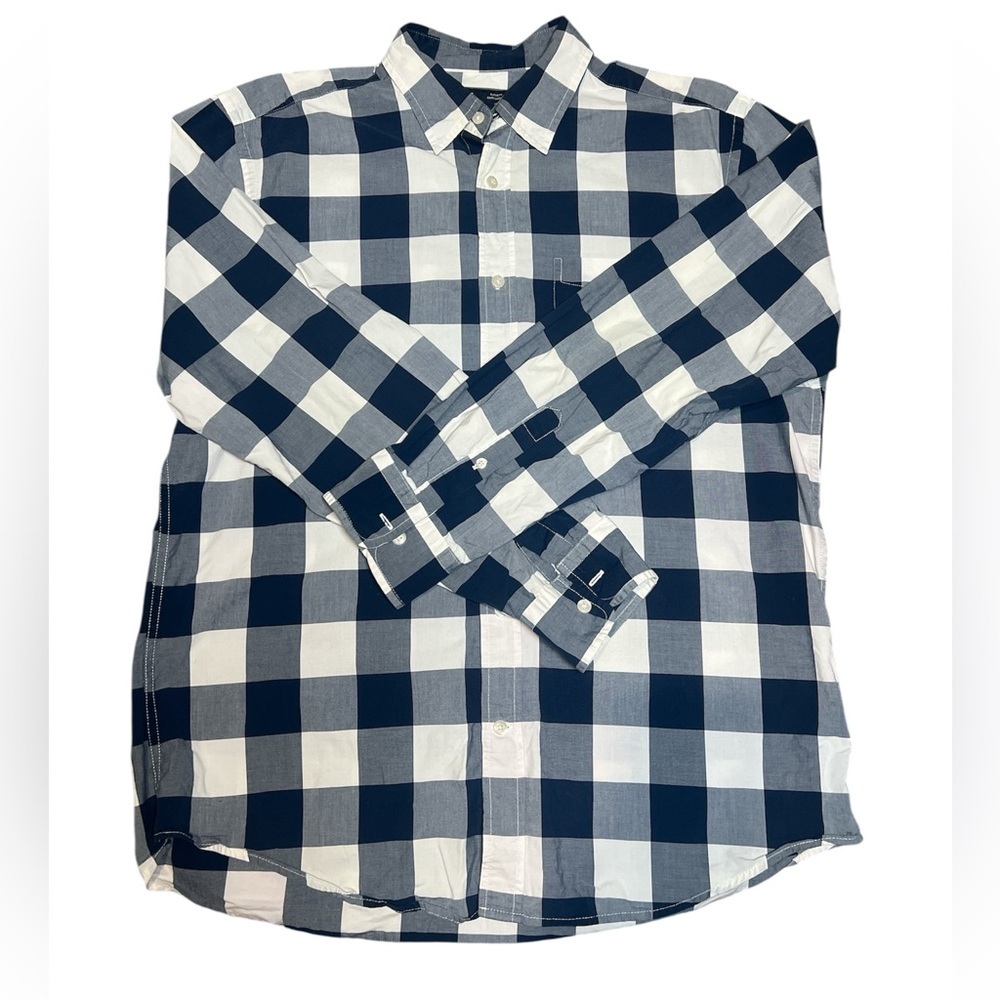 GAP Classic Fit Shirt - Dark Blue and White gingham button down L 100% cotton